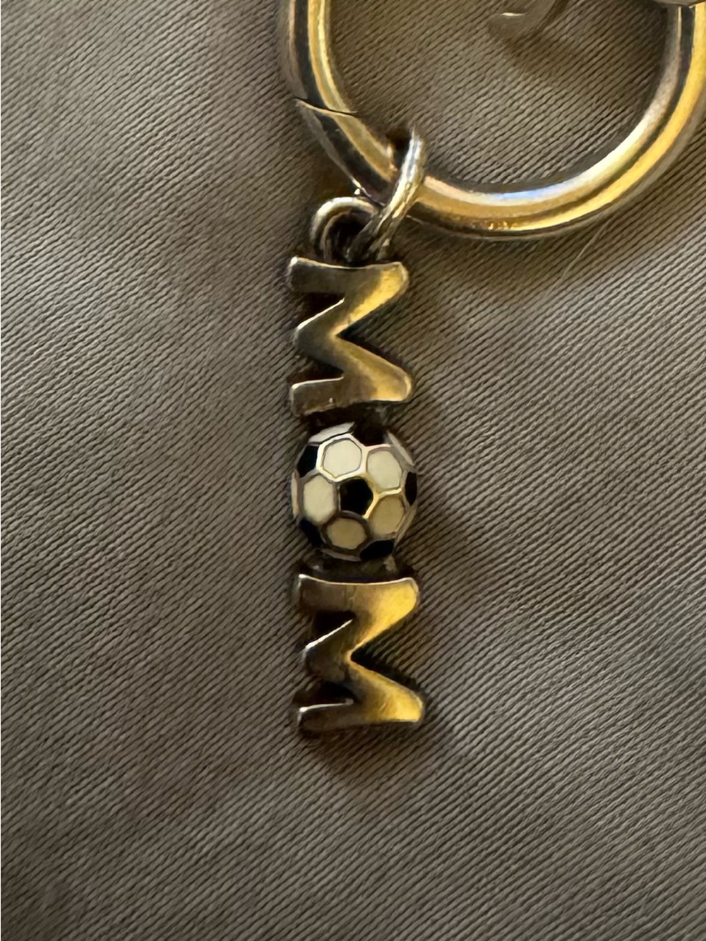 Retired James Avery Silver Soccer ‘MOM’ Charm with Black and White Enamel